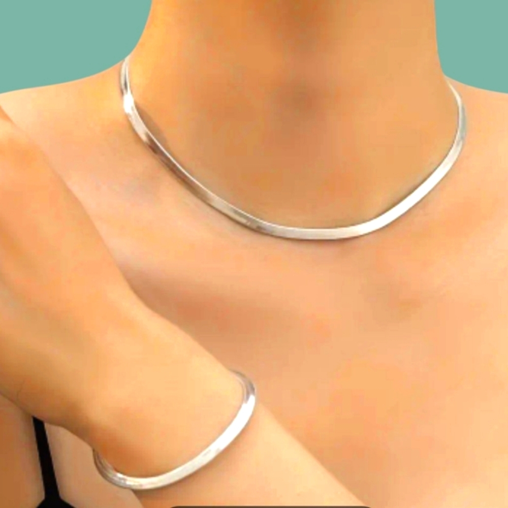 New 2 Pc. Snake Bone Chain Necklace And Bracelet Set.